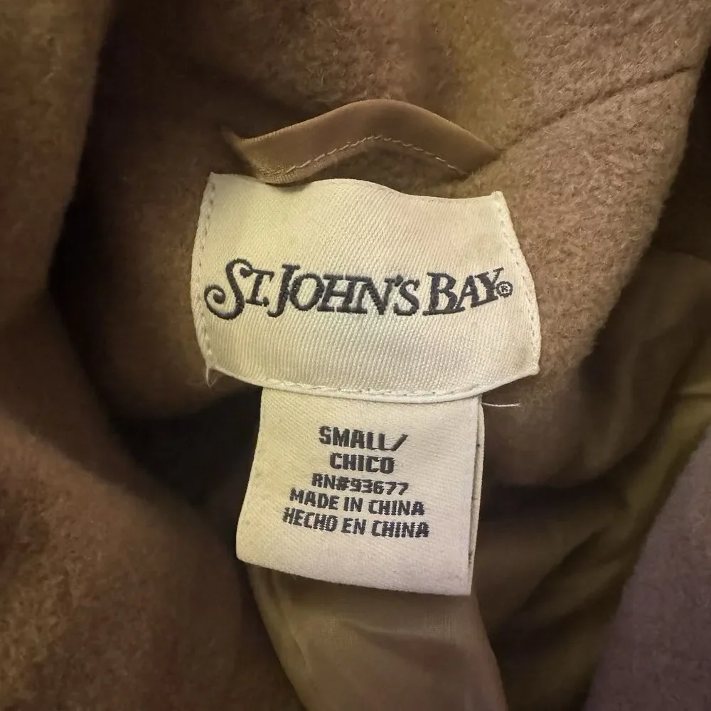 ST. JOHN’S BAY Vintage Wool Peacoat double-breasted Lined‎ Coat Brown Sz Small